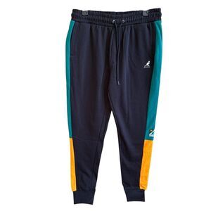NWT Kangol Unisex Cotton Blend Drawstring Joggers - Black, Teal, & Orange- Large